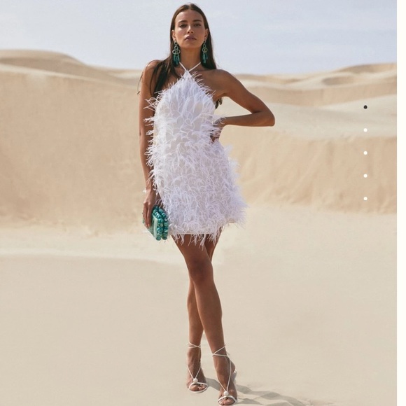 Cult Gaia Valé Ostrich Feather Halter Mini Dress - Picture 3 of 17